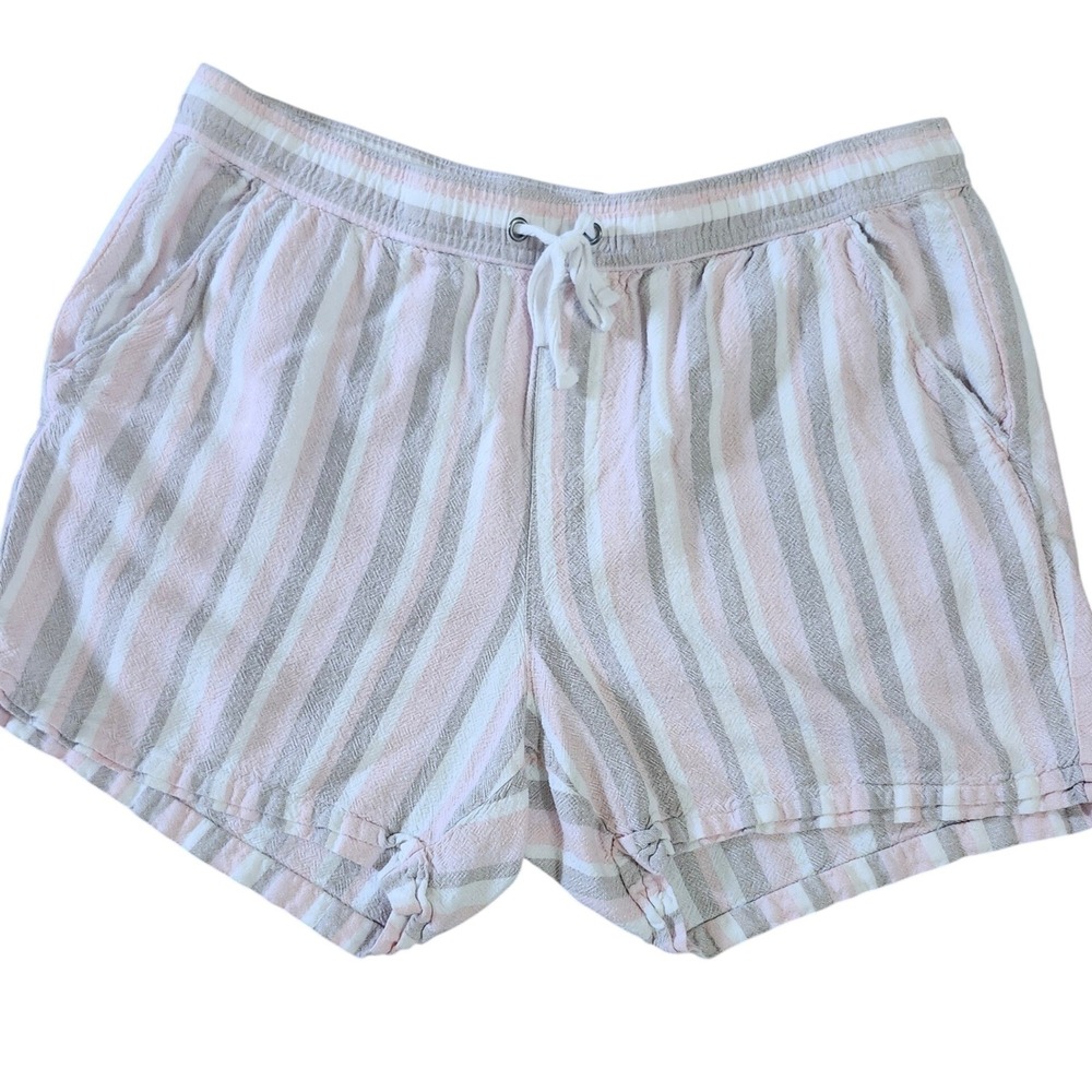 Dash Striped Shorts Womens Large Pink White Linen Blend Drawstring Casual